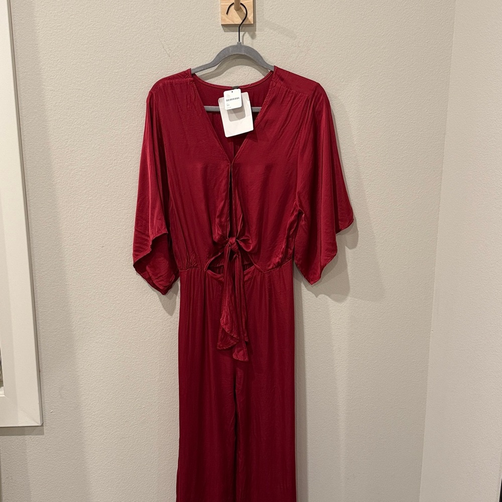 NWT Free People Young Fabulous and Broke Rose Tie-Front Satin Jumpsuit Size M - Picture 4 of 11
